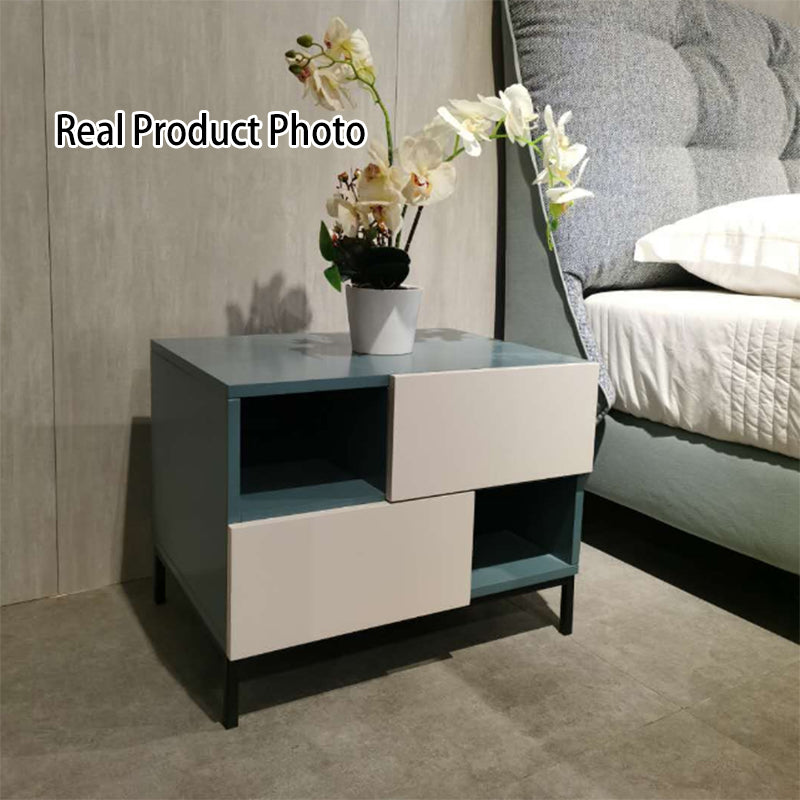 Durable Creative Offset Bedside Table - E1 Formaldehyde-Free & Multi-Scene Use Nightstand 2-Drawer Nightstand For Bedroom & Living