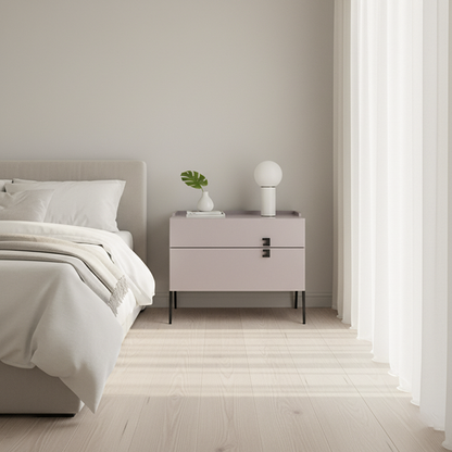 Space-Saving Bedroom Side Table - Durable Baking Paint & Stable Carbon Steel Accents Nightstand 2-Drawer Nightstand For Bedroom