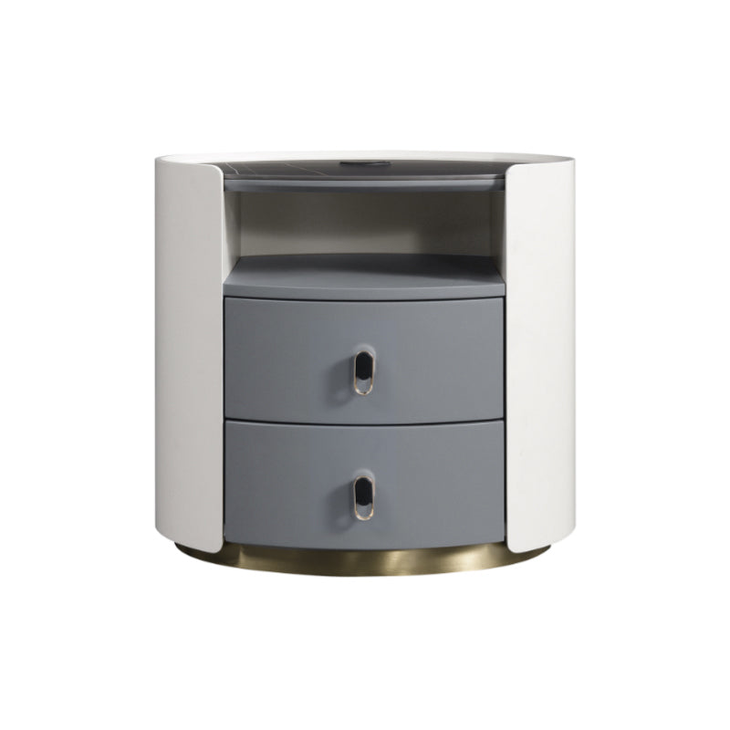Premium Luxury Nightstand - Matte Baked Paint Curved Multi-Style Adaptability Bedside Table 2-Drawer For Bedroom
