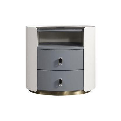 Premium Luxury Nightstand - Matte Baked Paint Curved Multi-Style Adaptability Bedside Table 2-Drawer For Bedroom