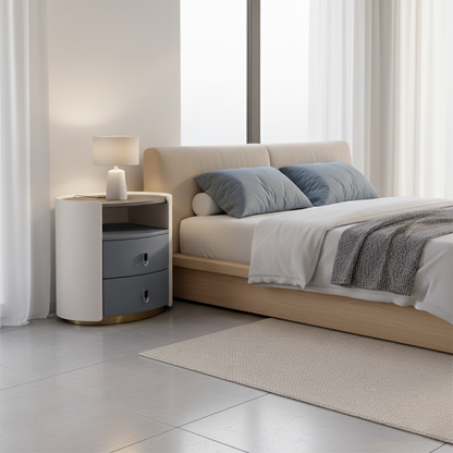 Premium Luxury Nightstand - Matte Baked Paint Curved Multi-Style Adaptability Bedside Table 2-Drawer For Bedroom