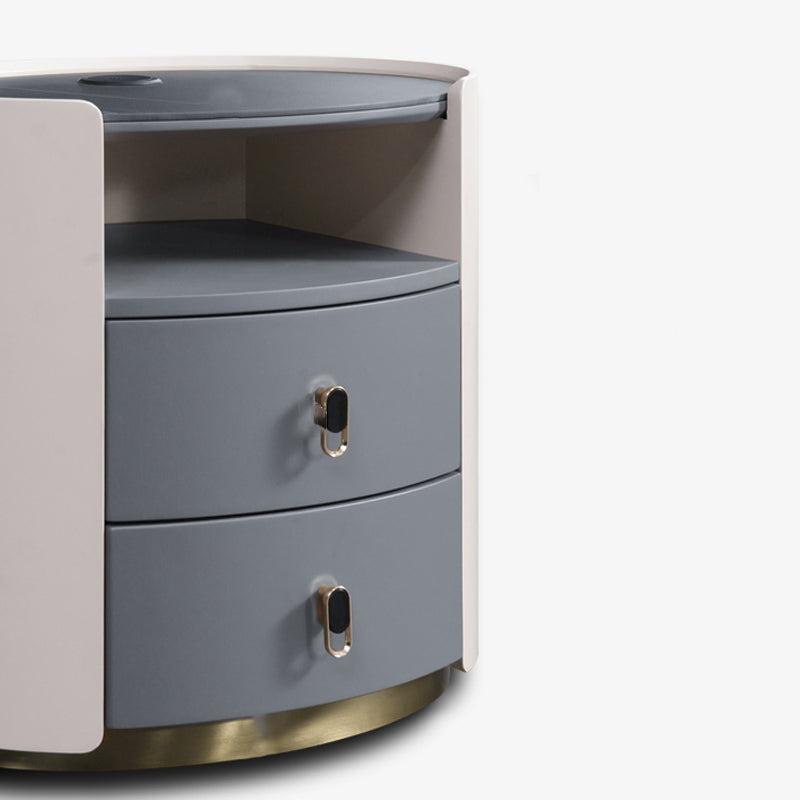 Premium Luxury Nightstand - Matte Baked Paint Curved Multi-Style Adaptability Bedside Table 2-Drawer For Bedroom