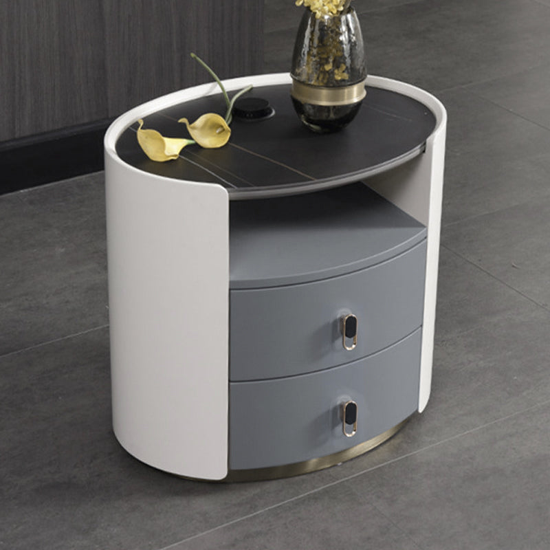 Premium Luxury Nightstand - Matte Baked Paint Curved Multi-Style Adaptability Bedside Table 2-Drawer For Bedroom