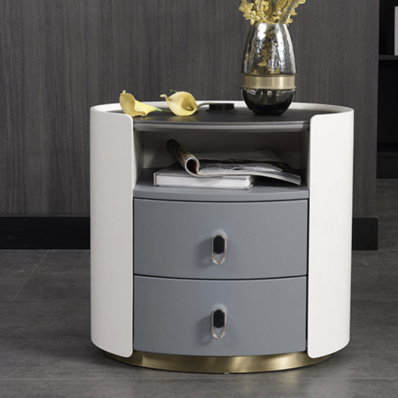 Premium Luxury Nightstand - Matte Baked Paint Curved Multi-Style Adaptability Bedside Table 2-Drawer For Bedroom