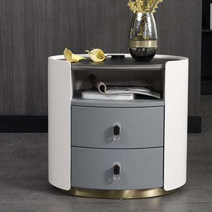 Premium Luxury Nightstand - Matte Baked Paint Curved Multi-Style Adaptability Bedside Table 2-Drawer For Bedroom