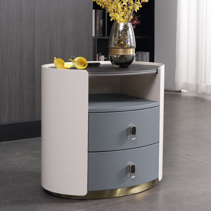 Premium Luxury Nightstand - Matte Baked Paint Curved Multi-Style Adaptability Bedside Table 2-Drawer For Bedroom