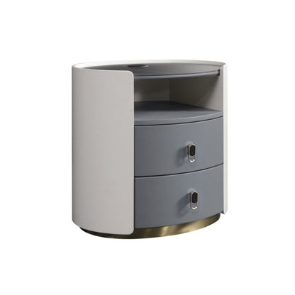 Premium Luxury Nightstand - Matte Baked Paint Curved Multi-Style Adaptability Bedside Table 2-Drawer For Bedroom
