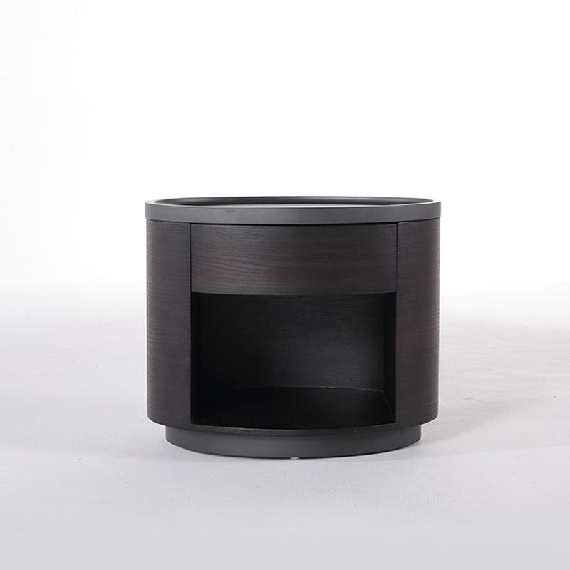 Sophisticated Vintage Baked Paint Nightstand - Wood Veneer Dual Storage Design 1-Drawer Bedside Table For Bedroom & Living Room