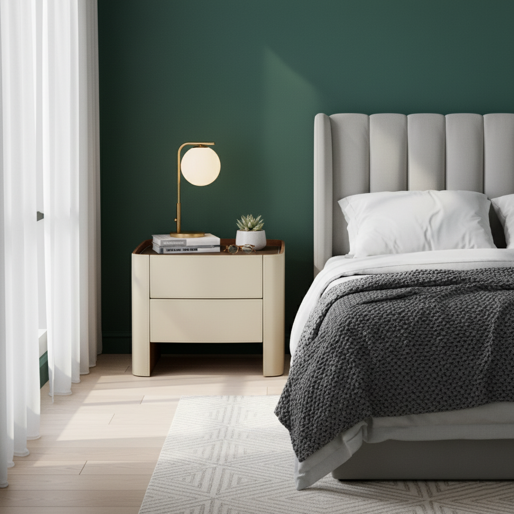 Timeless French Elegance Faux Leather Nightstand - Premium Dual Materials & Silky-Smooth Large 2-Drawer Bedside Table For Bedroom