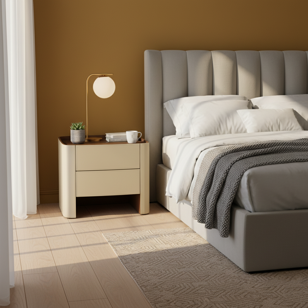 Timeless French Elegance Faux Leather Nightstand - Premium Dual Materials & Silky-Smooth Large 2-Drawer Bedside Table For Bedroom