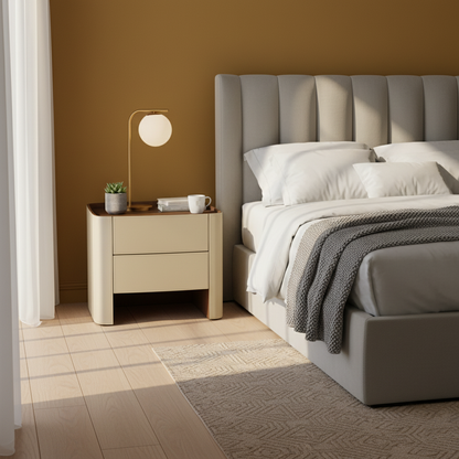 Timeless French Elegance Faux Leather Nightstand - Premium Dual Materials & Silky-Smooth Large 2-Drawer Bedside Table For Bedroom