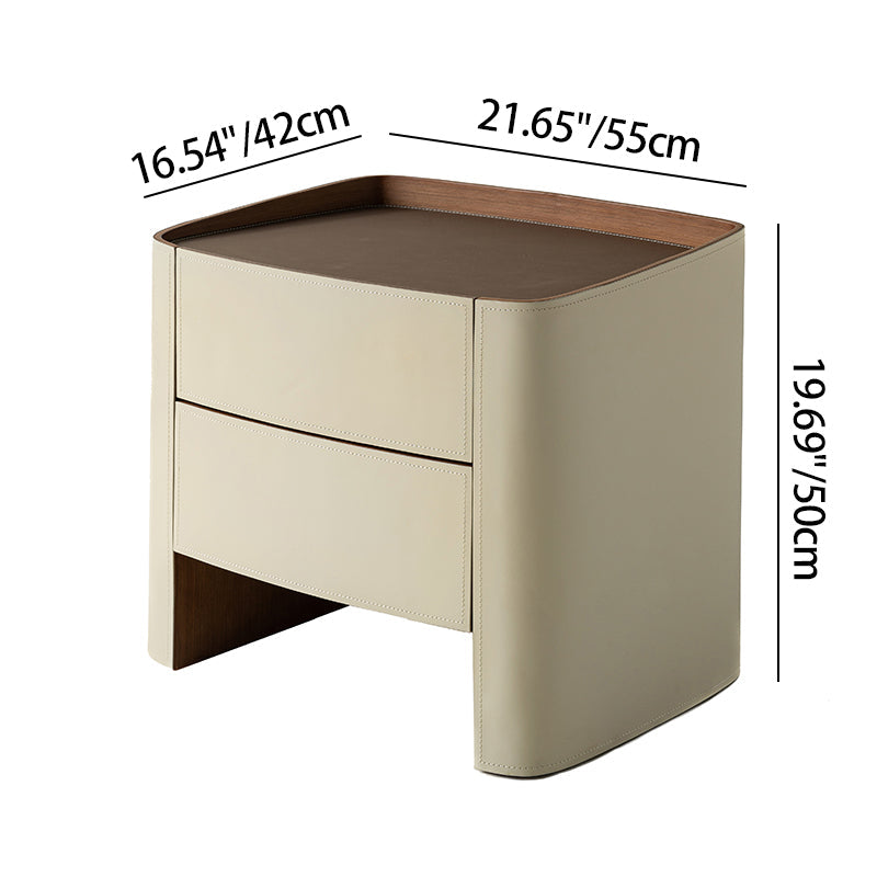 Timeless French Elegance Faux Leather Nightstand - Premium Dual Materials & Silky-Smooth Large 2-Drawer Bedside Table For Bedroom