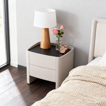 Timeless French Elegance Faux Leather Nightstand - Premium Dual Materials & Silky-Smooth Large 2-Drawer Bedside Table For Bedroom