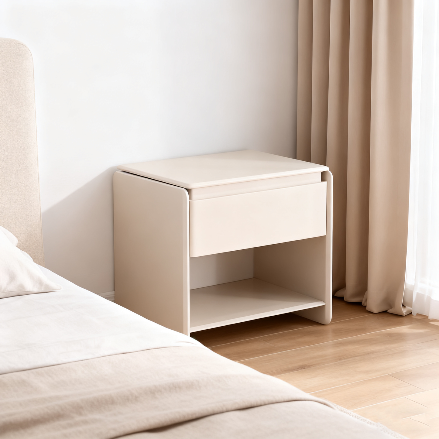 Modern Minimalist Nightstand - Wireless Charging & Easy-Clean Baking Paint Bedside Table -Drawer For Bedroom
