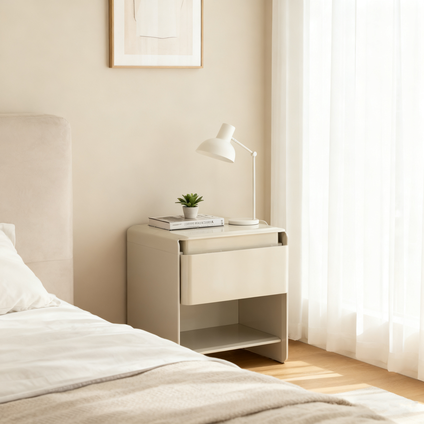 Modern Minimalist Nightstand - Wireless Charging & Easy-Clean Baking Paint Bedside Table -Drawer For Bedroom