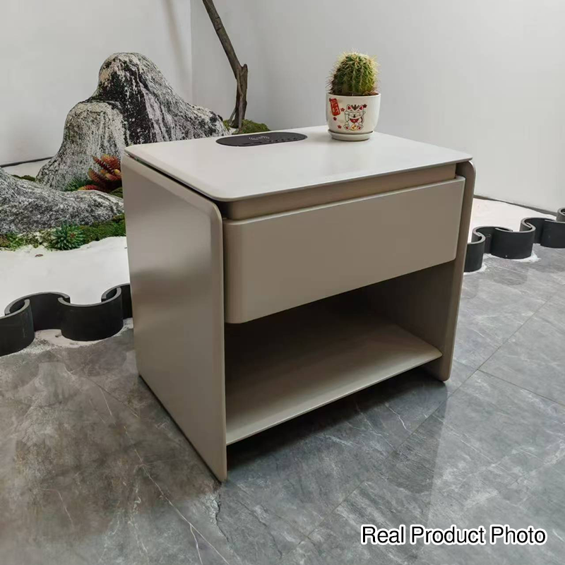 Modern Minimalist Nightstand - Wireless Charging & Easy-Clean Baking Paint Bedside Table -Drawer For Bedroom