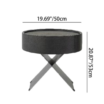 Contemporary Industrial Round Nightstand - Saddle Leather Finish Bedside Table 1-Drawer For Bedroom