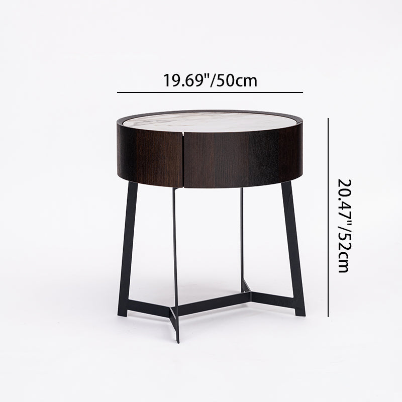 Dual-Material Bedside Table - Corrosion-Resistant Nightstand 1-Drawer For Bedroom