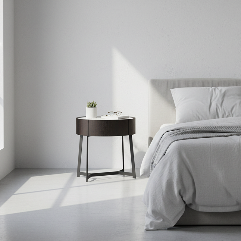 Dual-Material Bedside Table - Corrosion-Resistant Nightstand 1-Drawer For Bedroom