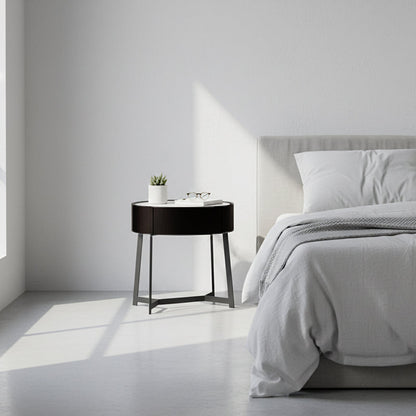 Dual-Material Bedside Table - Corrosion-Resistant Nightstand 1-Drawer For Bedroom