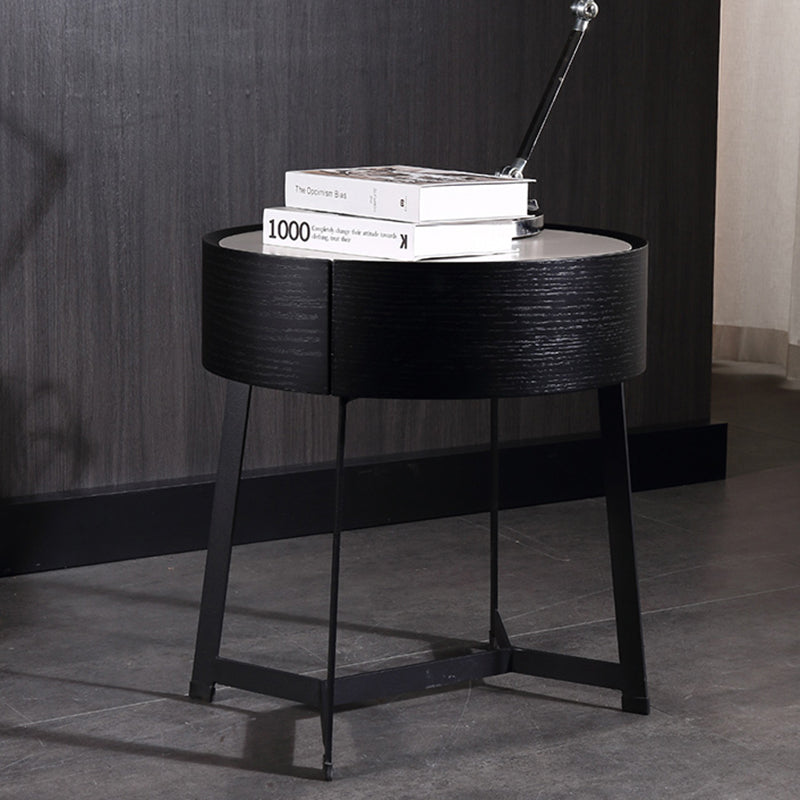 Dual-Material Bedside Table - Corrosion-Resistant Nightstand 1-Drawer For Bedroom