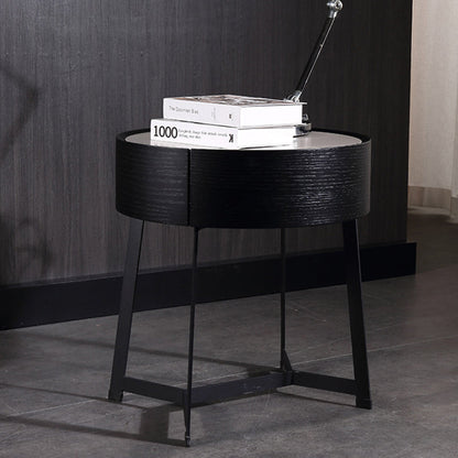 Dual-Material Bedside Table - Corrosion-Resistant Nightstand 1-Drawer For Bedroom
