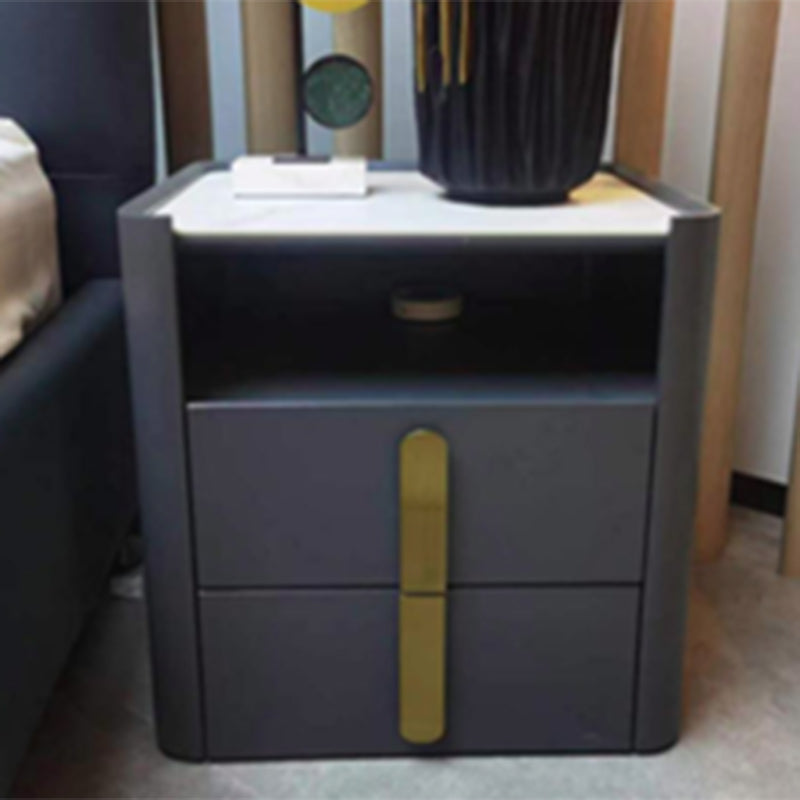 E1-Class Dual-Material Nightstand - Luxury Design & Practical Function Bedside Table 2-Drawer For Bedroom