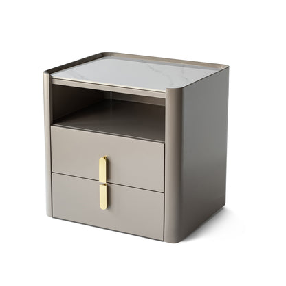E1-Class Dual-Material Nightstand - Luxury Design & Practical Function Bedside Table 2-Drawer For Bedroom