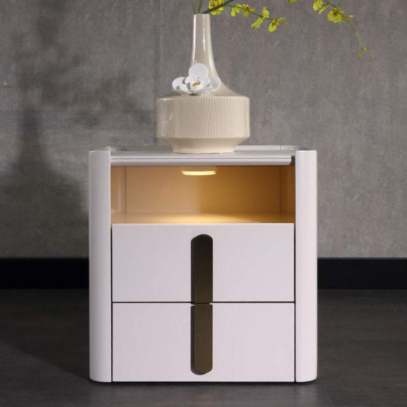 E1-Class Dual-Material Nightstand - Luxury Design & Practical Function Bedside Table 2-Drawer For Bedroom