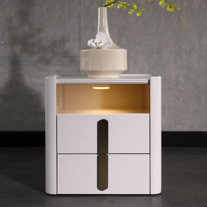 E1-Class Dual-Material Nightstand - Luxury Design & Practical Function Bedside Table 2-Drawer For Bedroom