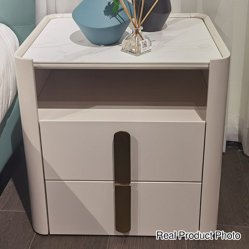 E1-Class Dual-Material Nightstand - Luxury Design & Practical Function Bedside Table 2-Drawer For Bedroom