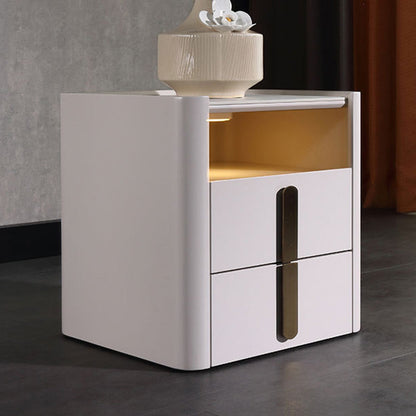 E1-Class Dual-Material Nightstand - Luxury Design & Practical Function Bedside Table 2-Drawer For Bedroom