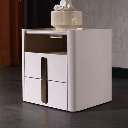 E1-Class Dual-Material Nightstand - Luxury Design & Practical Function Bedside Table 2-Drawer For Bedroom