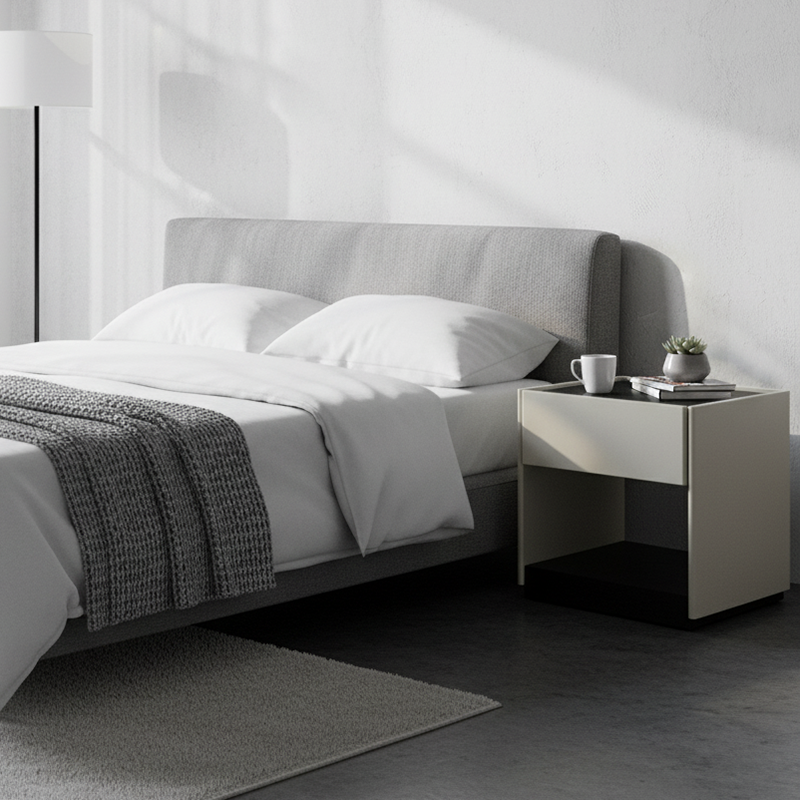 Premium Wood Veneer Nightstand - Sleek Design & Durable Build Bedside Table 1-Drawer For Bedroom