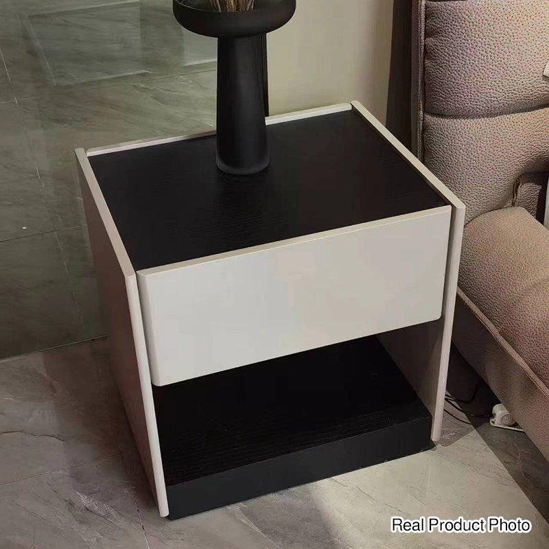 Premium Wood Veneer Nightstand - Sleek Design & Durable Build Bedside Table 1-Drawer For Bedroom