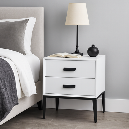 Eco-Friendly Nightstand - Scandinavian Aesthetic Iron-Leg Bedside Table 2-Drawer For Bedroom