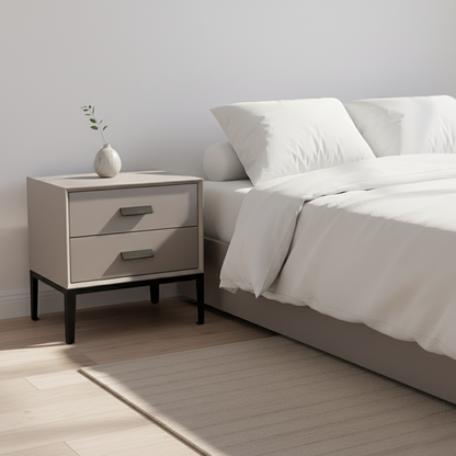 Eco-Friendly Nightstand - Scandinavian Aesthetic Iron-Leg Bedside Table 2-Drawer For Bedroom