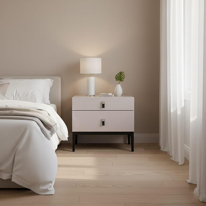 Compact Scandinavian Nightstand - Durable Eco-Friendly Material Bedside Table 2-Drawer For Bedroom