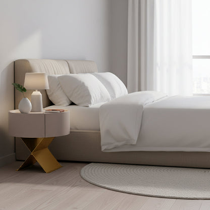 Industrial Smoked Wood Nightstand - Solid Wood Board & Smooth Circular 1-Drawer Bedside Table For Bedroom