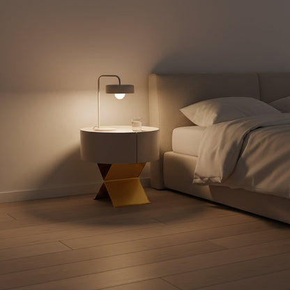 Industrial Smoked Wood Nightstand - Solid Wood Board & Smooth Circular 1-Drawer Bedside Table For Bedroom