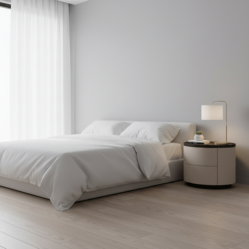 Durable Dual-Material Nightstand - Minimalist Rounded Shape & Organized Storage Bedside Table 2-Drawer For Bedroom