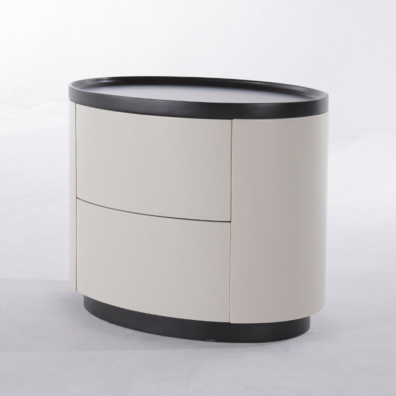 Durable Dual-Material Nightstand - Minimalist Rounded Shape & Organized Storage Bedside Table 2-Drawer For Bedroom