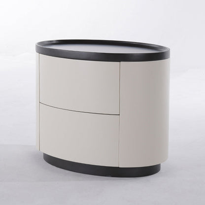 Durable Dual-Material Nightstand - Minimalist Rounded Shape & Organized Storage Bedside Table 2-Drawer For Bedroom