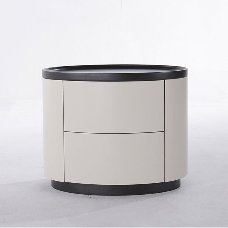 Durable Dual-Material Nightstand - Minimalist Rounded Shape & Organized Storage Bedside Table 2-Drawer For Bedroom