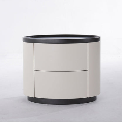 Durable Dual-Material Nightstand - Minimalist Rounded Shape & Organized Storage Bedside Table 2-Drawer For Bedroom