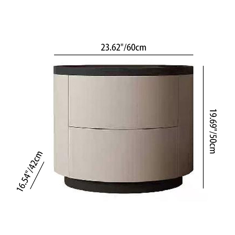 Durable Dual-Material Nightstand - Minimalist Rounded Shape & Organized Storage Bedside Table 2-Drawer For Bedroom