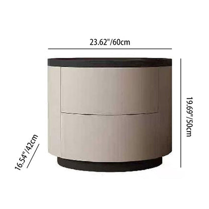 Durable Dual-Material Nightstand - Minimalist Rounded Shape & Organized Storage Bedside Table 2-Drawer For Bedroom