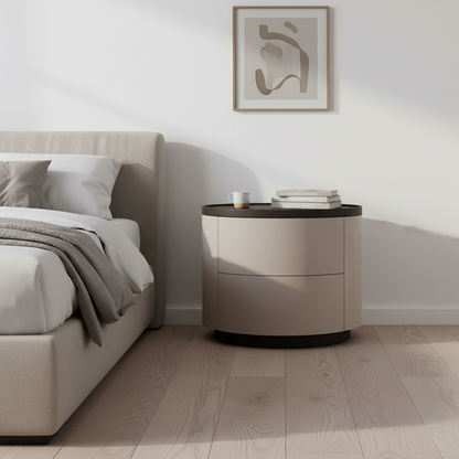 Durable Dual-Material Nightstand - Minimalist Rounded Shape & Organized Storage Bedside Table 2-Drawer For Bedroom