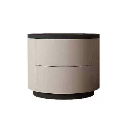 Durable Dual-Material Nightstand - Minimalist Rounded Shape & Organized Storage Bedside Table 2-Drawer For Bedroom