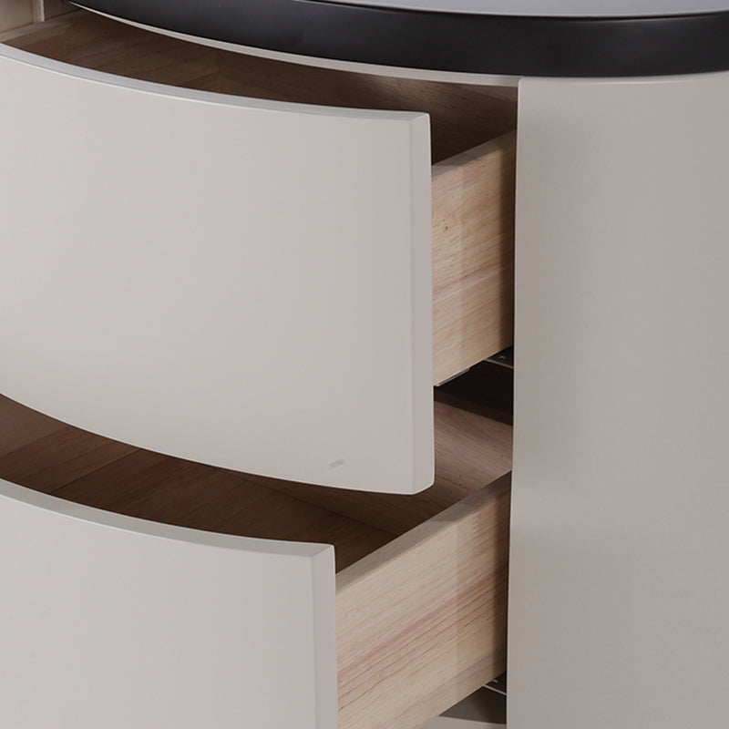 Durable Dual-Material Nightstand - Minimalist Rounded Shape & Organized Storage Bedside Table 2-Drawer For Bedroom